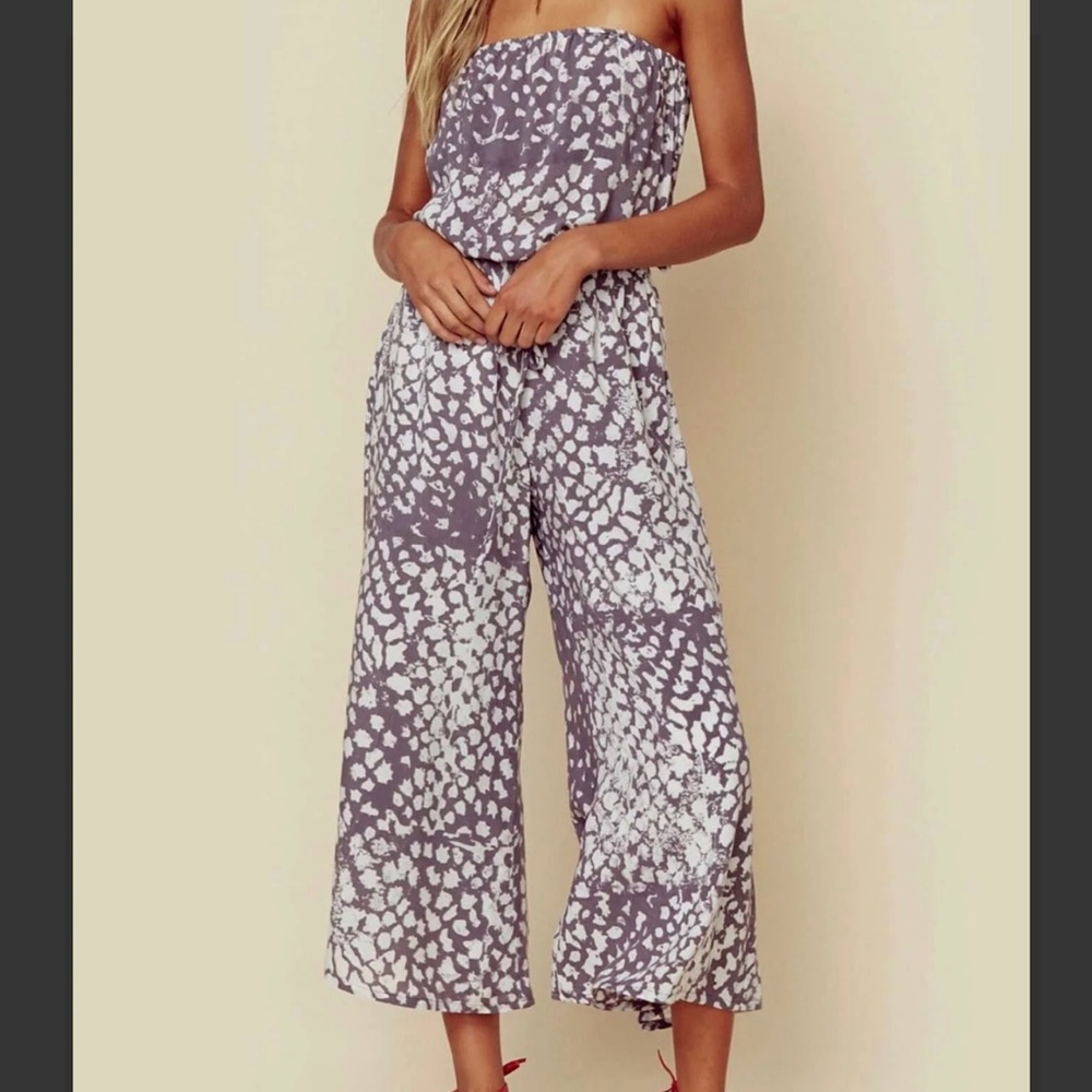 Blue Life Strapless Jumpsuit in Gray and White